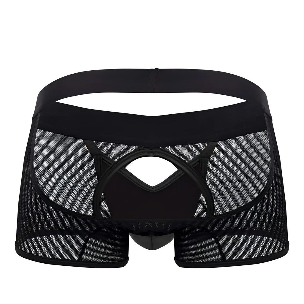 Black mesh briefs candy man 99636 with solid black waistband and reinforced stitching for comfortable wear