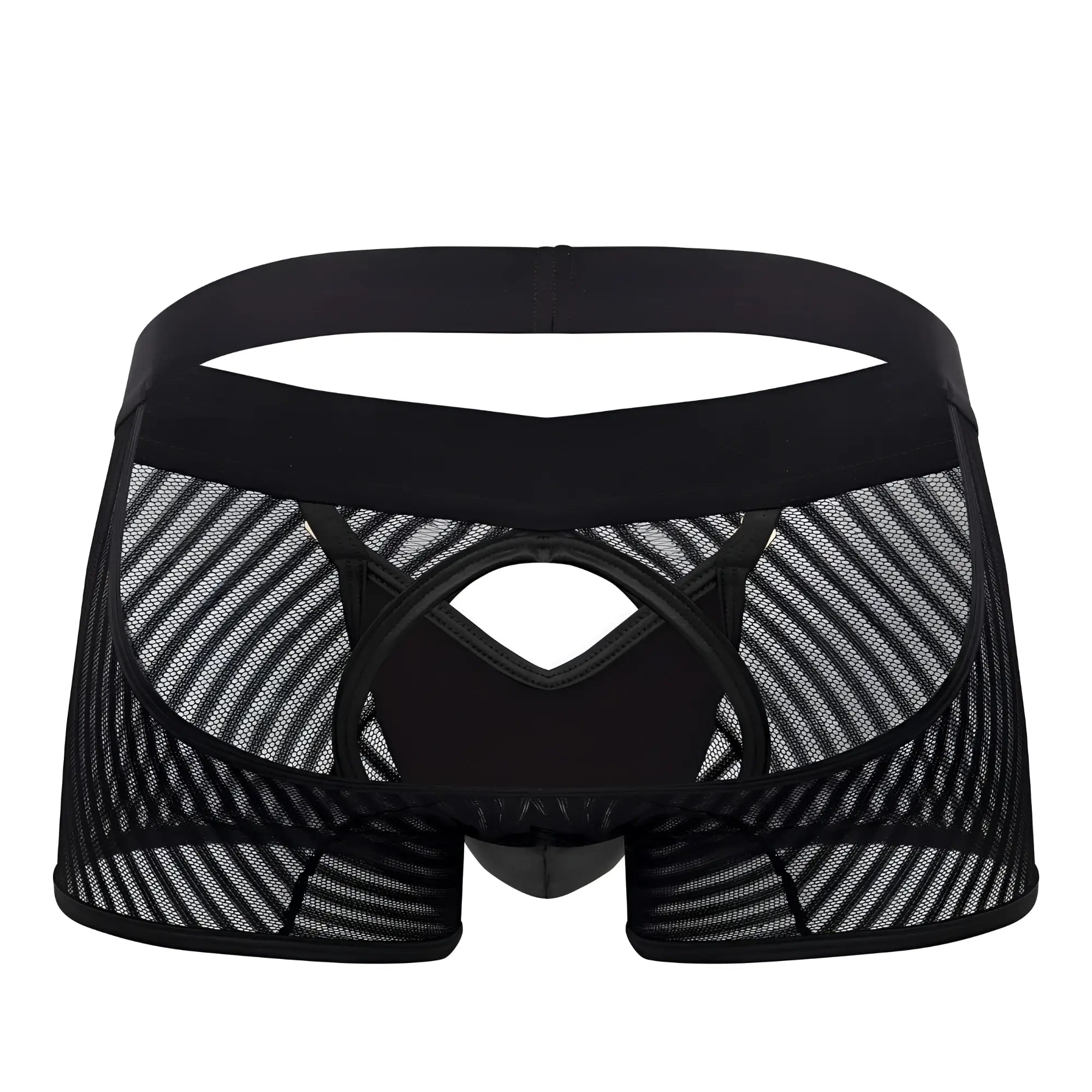 Black mesh briefs candy man 99636 with solid black waistband and reinforced stitching for comfortable wear