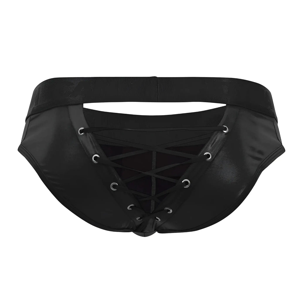 CandyMan 99641 shorty briefs black patent leather lace-up with silver grommets detail