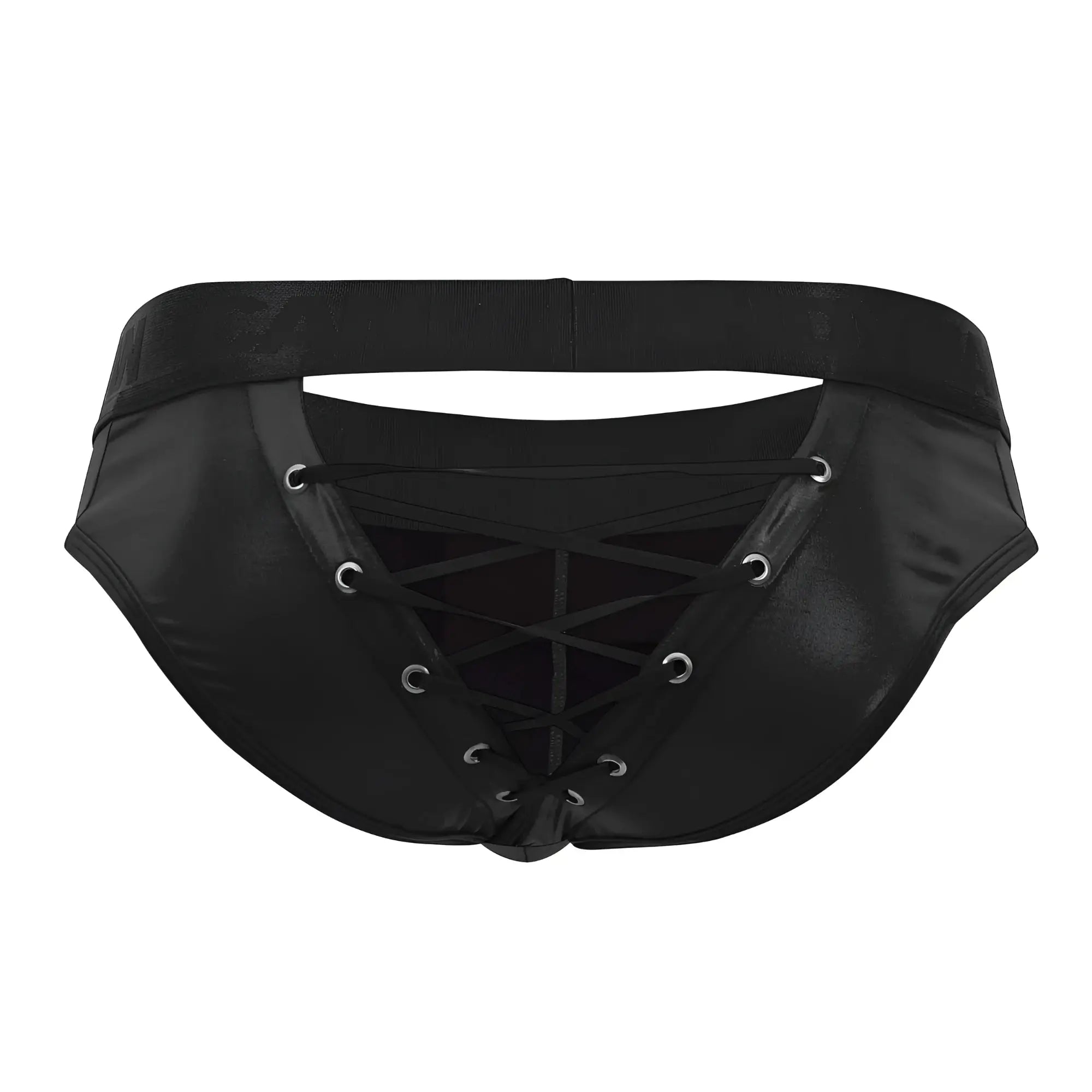 CandyMan 99641 shorty briefs black patent leather lace-up with silver grommets detail