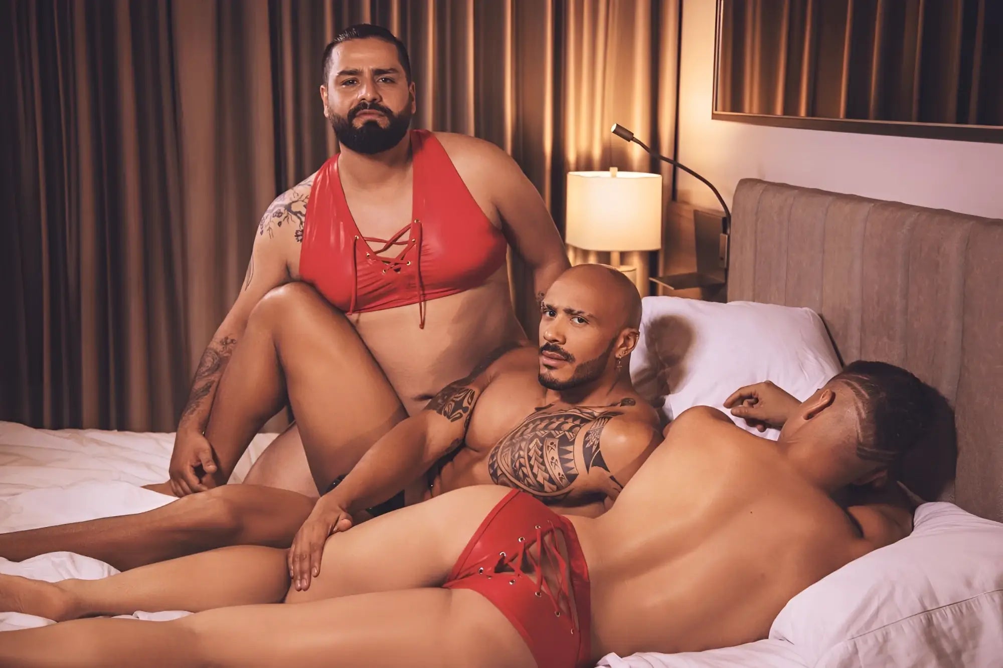 Red lace-trimmed shorty briefs swimwear set in candyMan 99641 color red for stylish beachwear