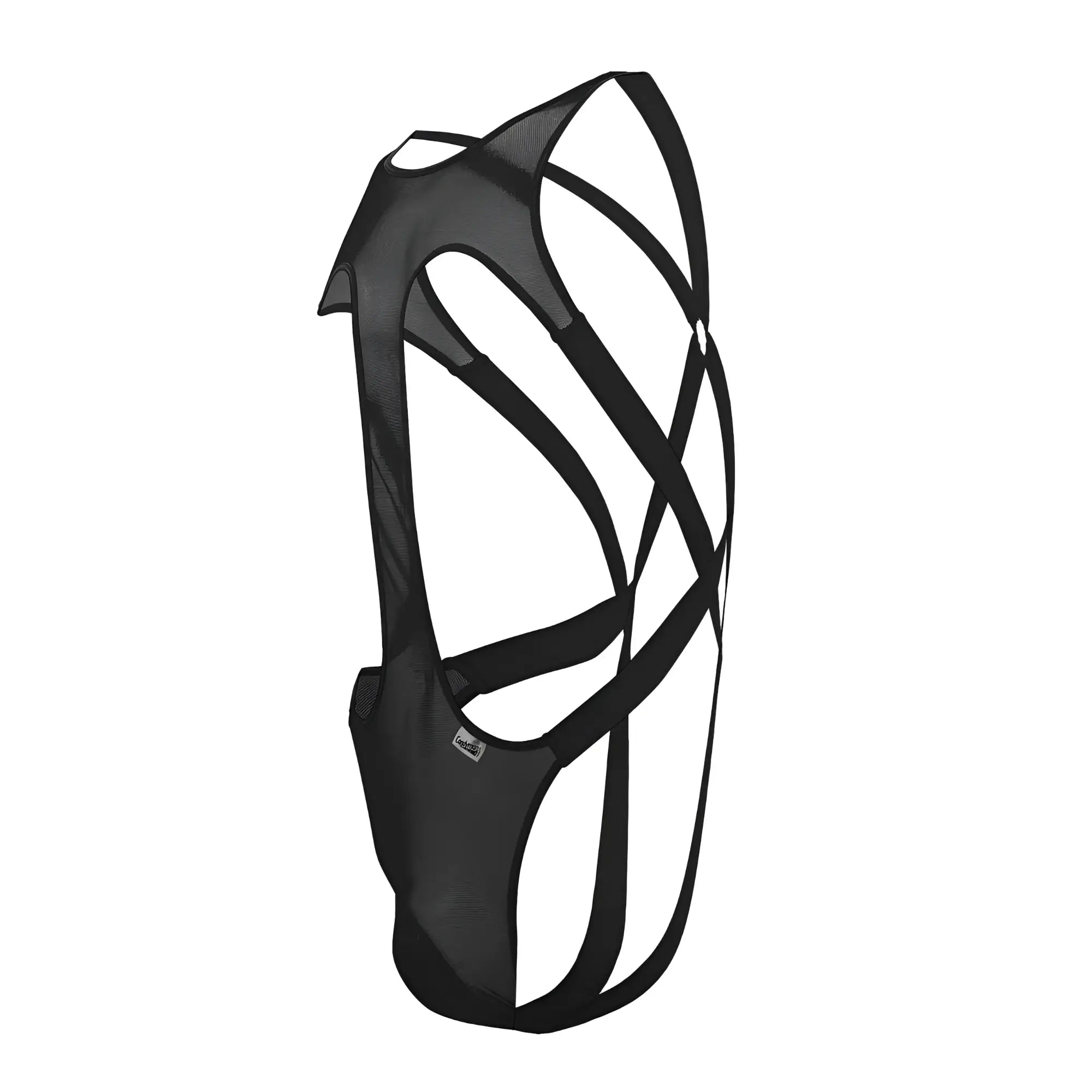 CandyMan 99643 mesh bodysuit in black with sleek breathable mesh hydration pack and adjustable straps on the back side