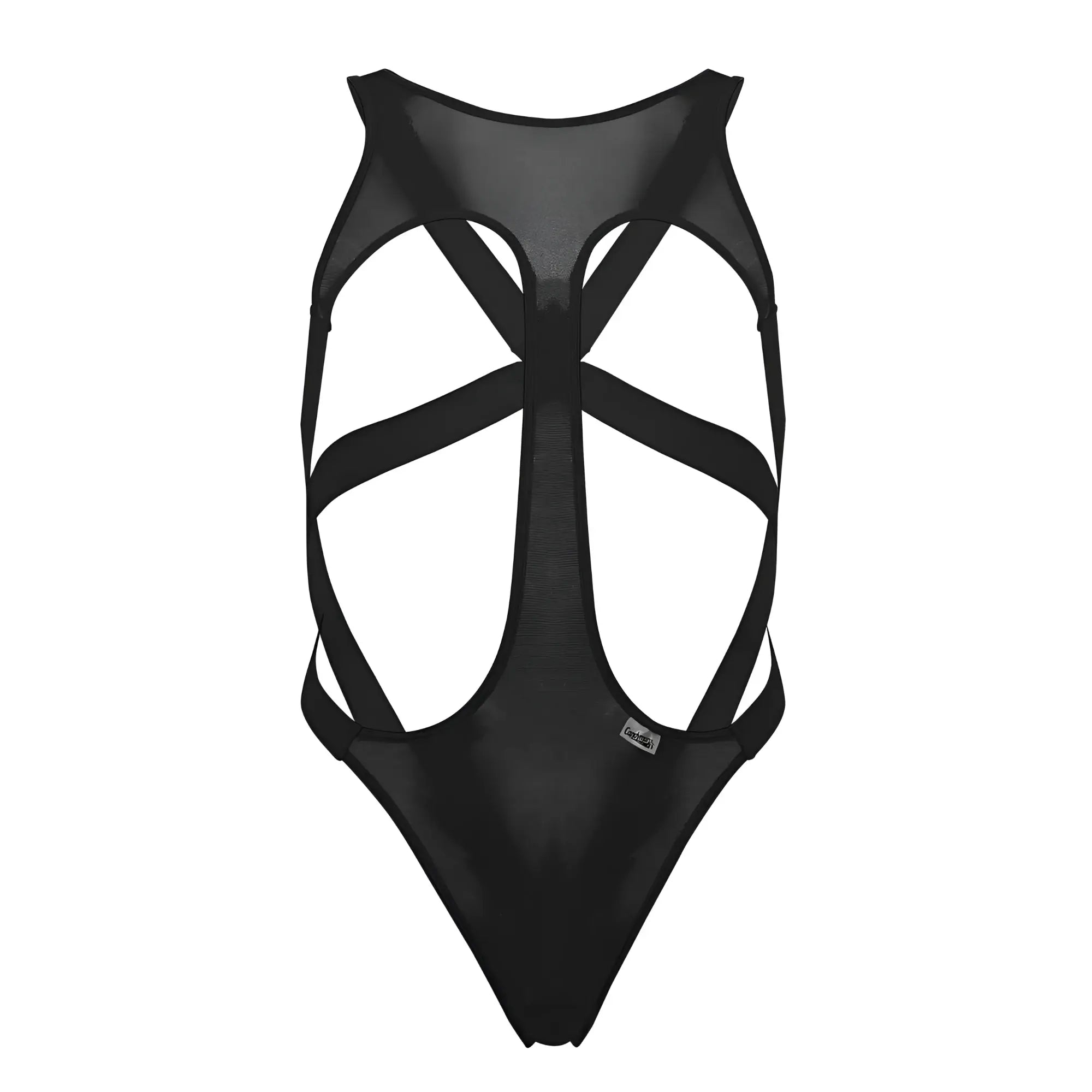 Black CandyMan 99643 mesh bodysuit one-piece swimsuit with crisscross strap design