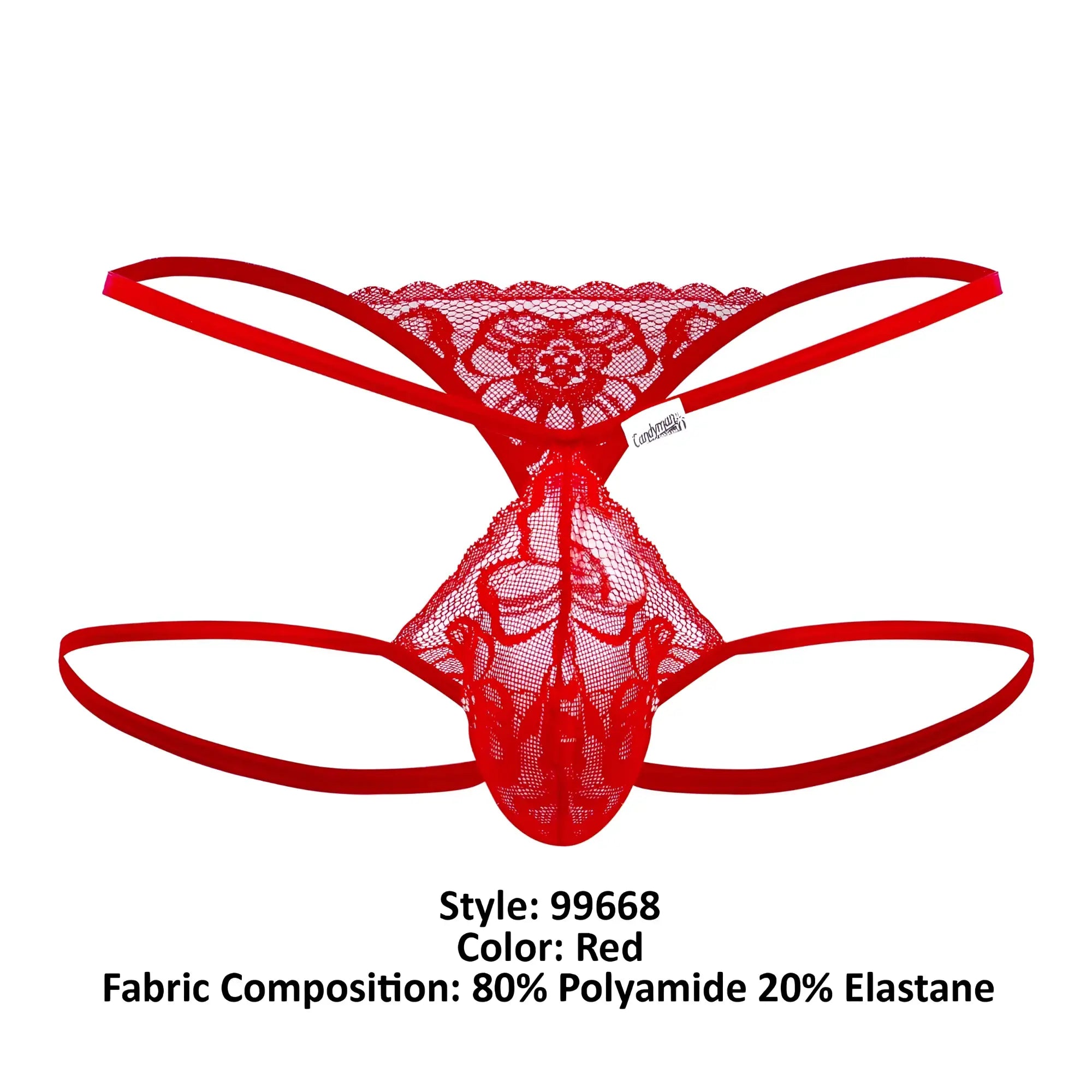 Red lace thong jock with floral pattern and elastic straps by candyman in vibrant red color