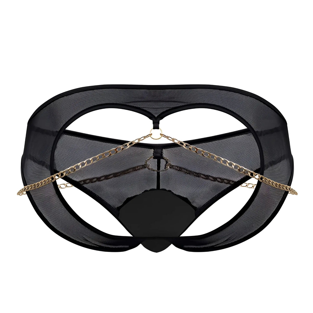 CandyMan 99672X chain jock briefs in black black mesh lingerie with gold chain detailing for bold stylish wear