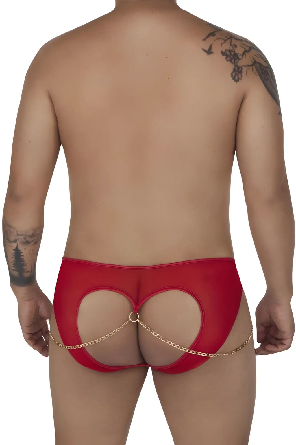 Red mesh candyMan 99672X chain jock briefs with gold chain detailing for bold and stylish underwear look