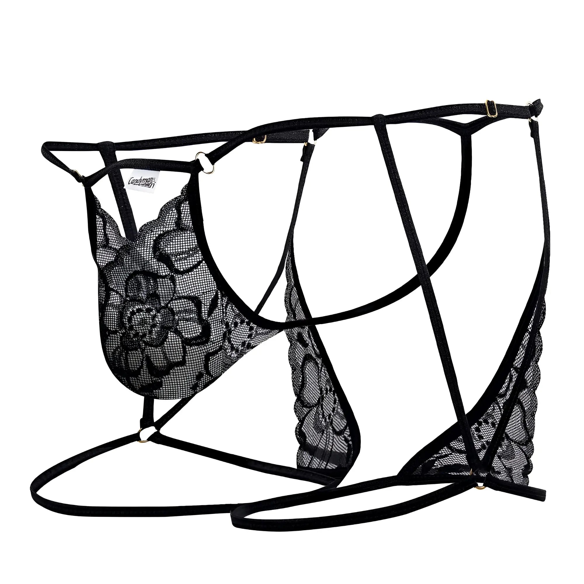 Black lace lingerie set with floral patterns and adjustable straps candy man 99678 garter thongs in black