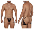 Black lace CandyMan 99678 garter thong with adjustable side straps and floral embroidery back panel visible