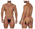 Black lace thong with vibrant pink and orange neon trim from candyman 99678 garter thongs collection
