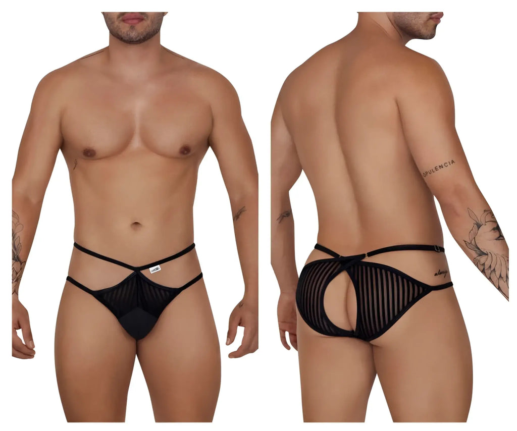 Black mesh briefs candyman 99681 featuring a crisscross design and back cutouts for a bold look