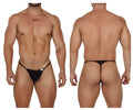 Black lace thong candy man 99685 with adjustable straps and small white label in black color