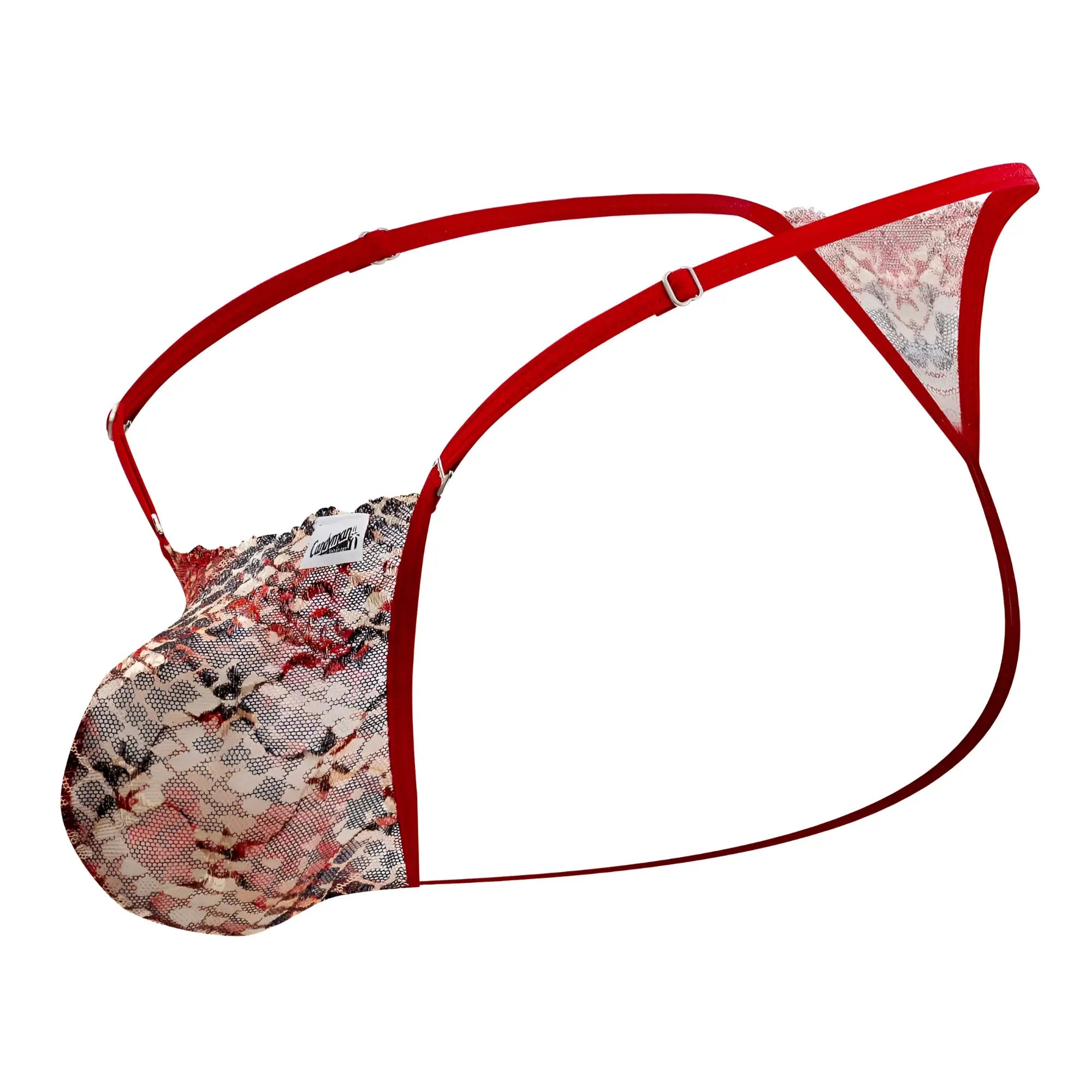 Red lace thong with floral pattern and adjustable straps from candyman 99685 in red print