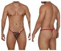 Red lace thong with patterned sequined center and thin straps from candyman 99685 collection