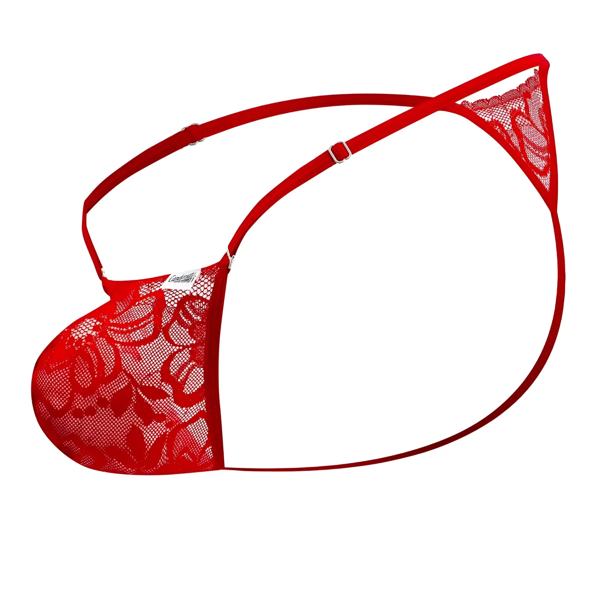 Red lace thong candy man 99685 with floral pattern and adjustable straps in color red