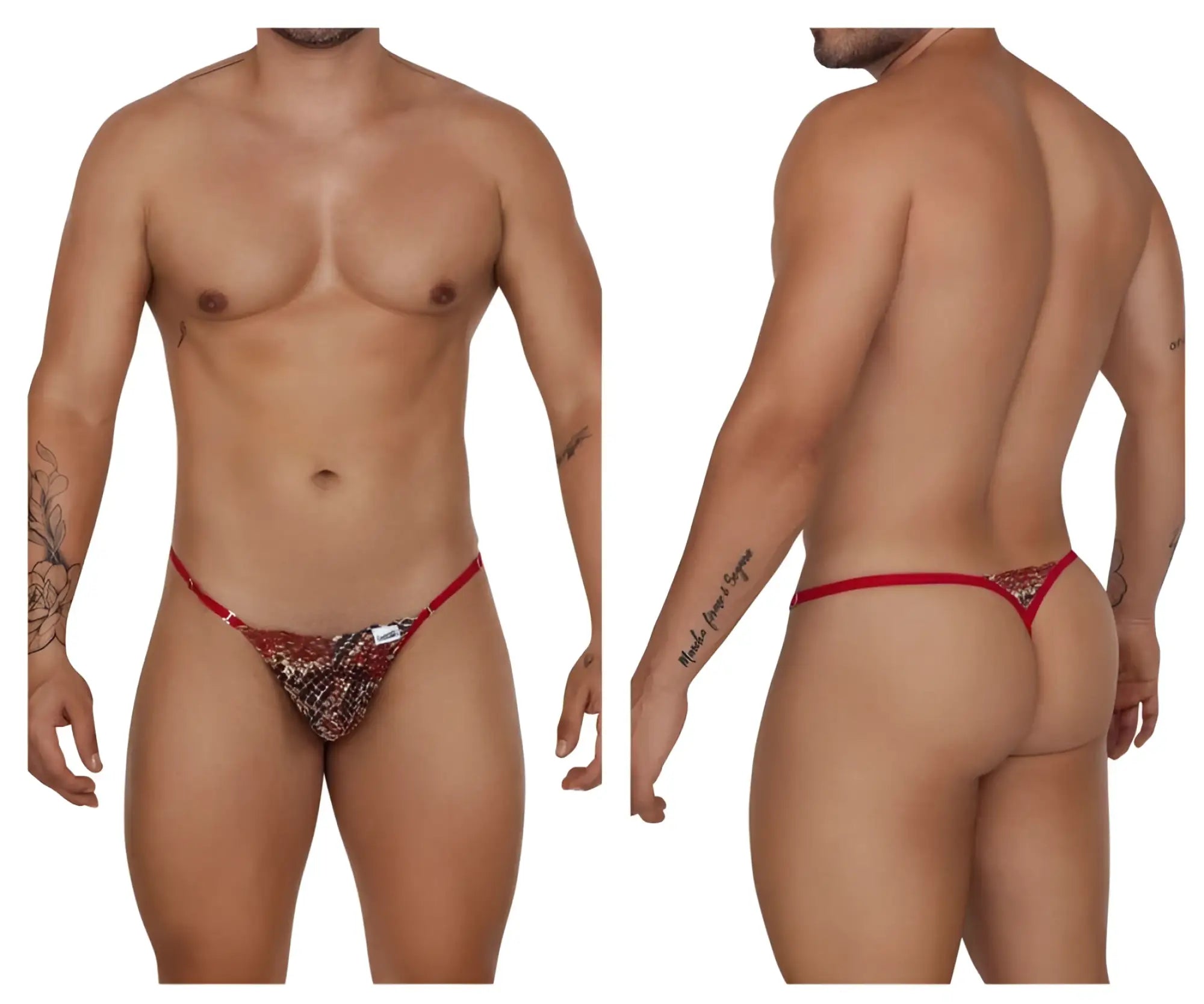 Red lace thong with sequined embroidered center and thin straps from candyman 99685 collection in red