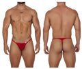 Red lace thong with a small white brand tag on the side from Candyman 99685 lace thongs color red collection