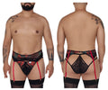 Black lace men’s briefs with red suspenders and floral pattern in candyman 99688x garter thongs two piece set black