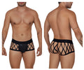 Black lace-trimmed mens briefs with diamond-patterned mesh design candyMan 99691 cage trunks black color