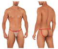 CandyMan 99709 micro lace jockstrap beige-red sheer thong with red trim subtle pattern and small brand tag