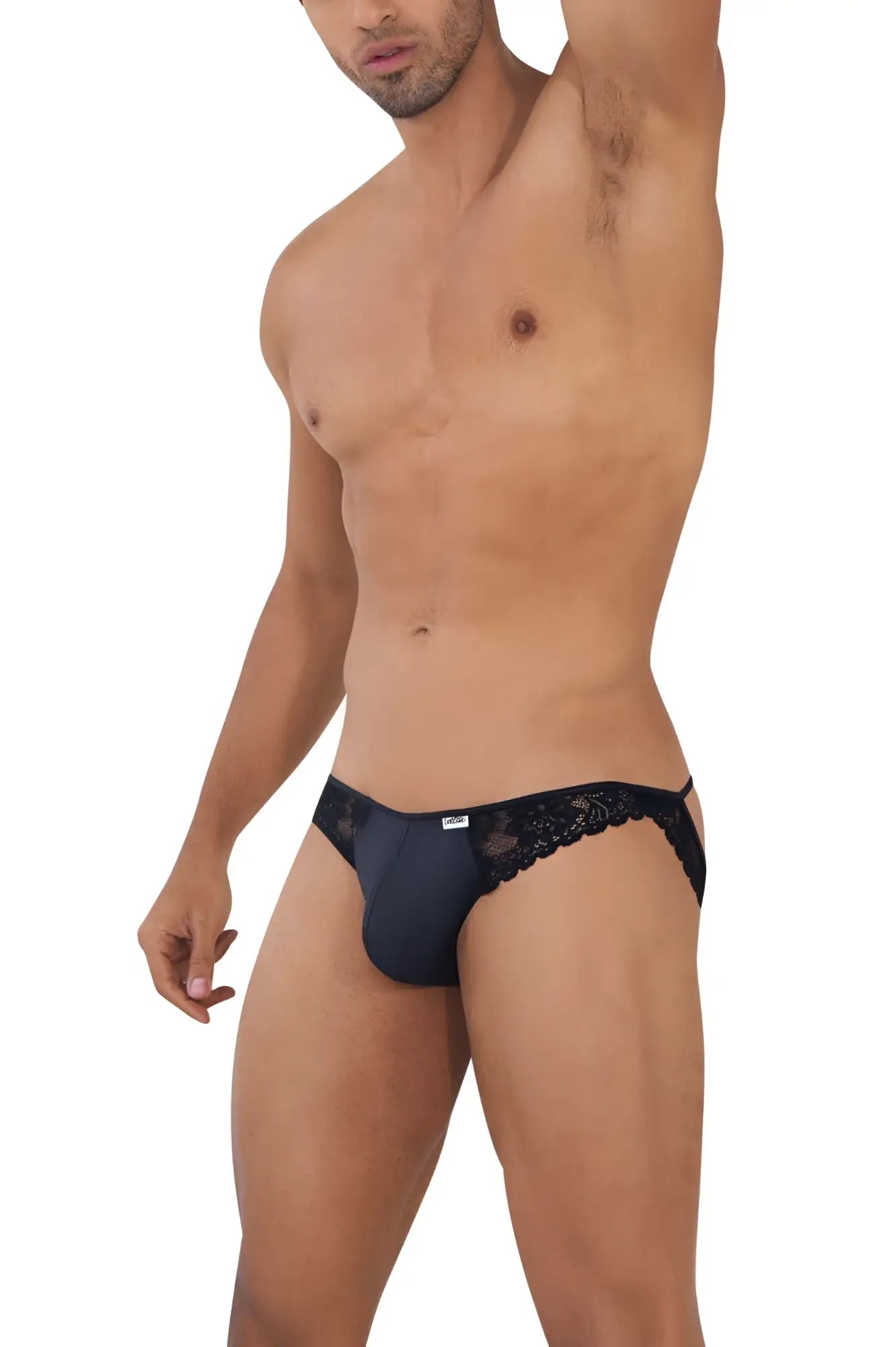 Black lace-trimmed men’s briefs candy man 99721 lace jockstrap in sleek form-fitting design and color black