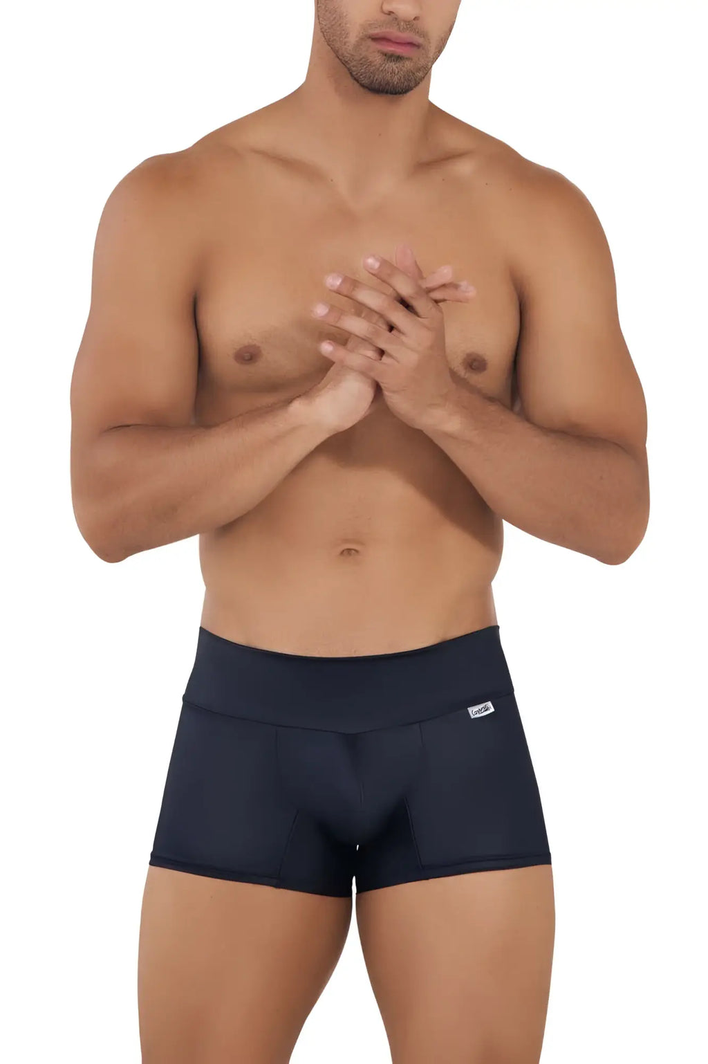 Navy blue CandyMan 99729 Work-N-Out men’s briefs with high waistband and subtle side logo in black color