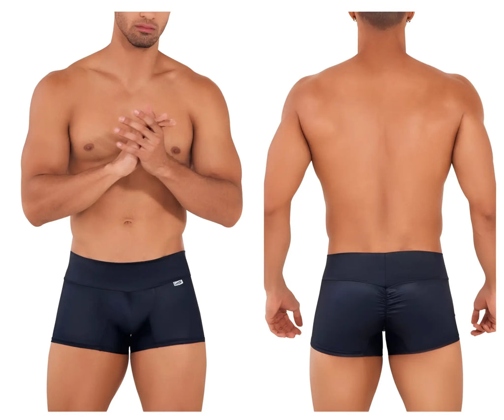 Navy blue candy man 99729 work n out stretch fabric briefs with high waistband and rear seam detail back view