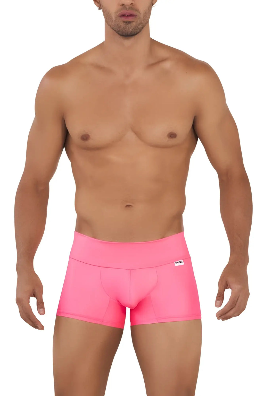 Bright pink candyman 99729 work-n-out trunks with wide elastic waistband and smooth form-fitting athletic fabric