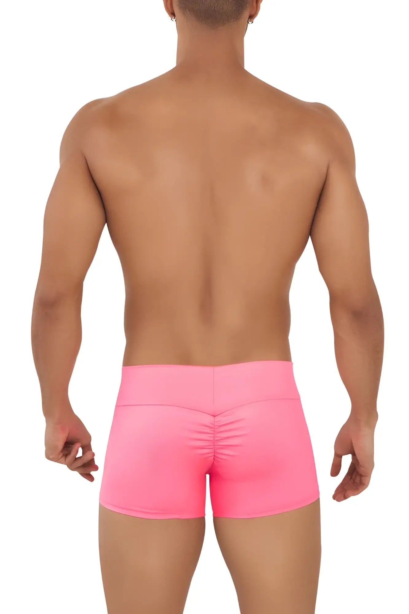 CandyMan 99729 Work-N-Out bright pink swim trunks with form-fitting ruched back detail for active wear