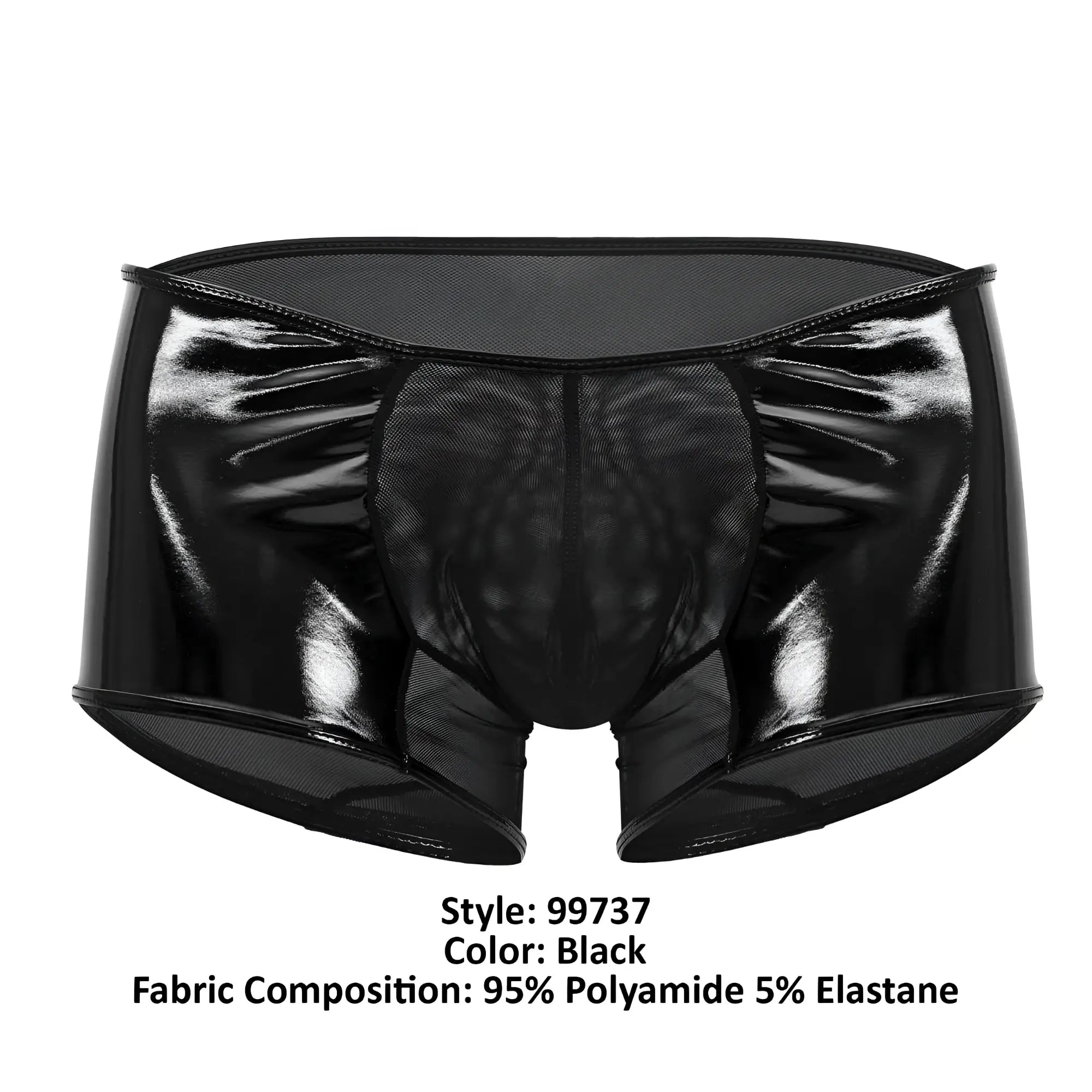 Black patent leather briefs with front and side mesh panels candyMan 99737 mesh trunks color black