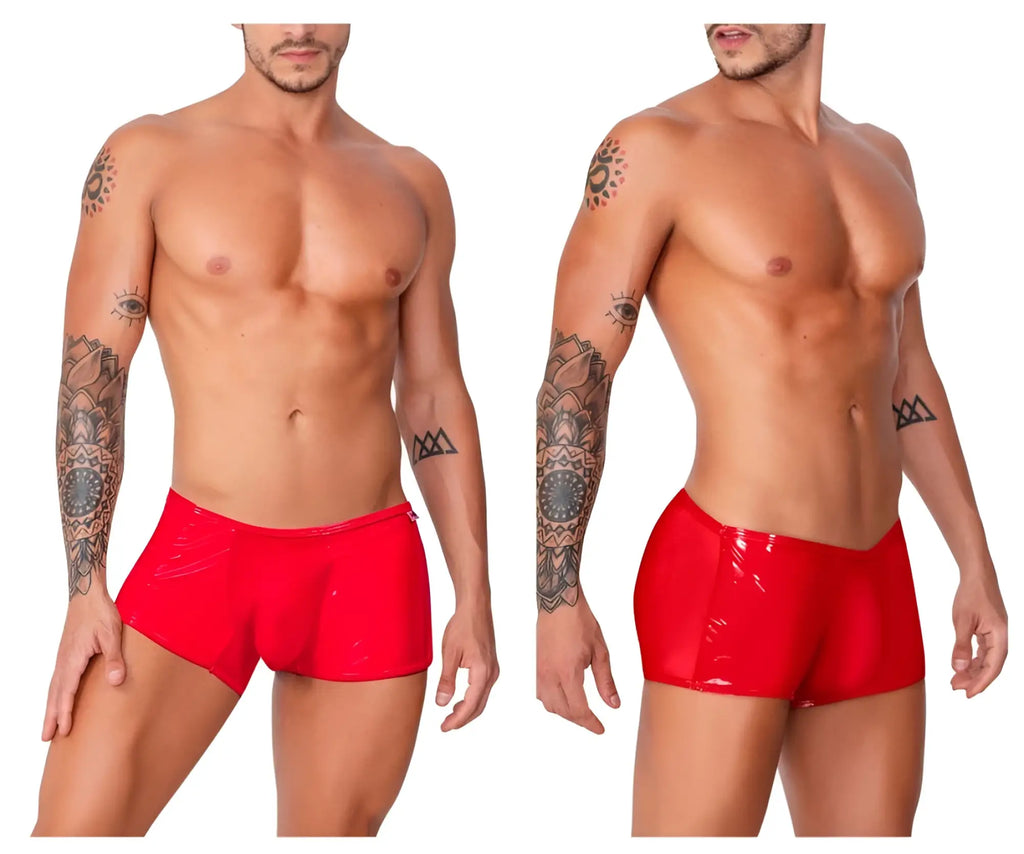 CandyMan 99737 mesh trunks in red feature glossy latex material with a snug fit and high-cut leg design