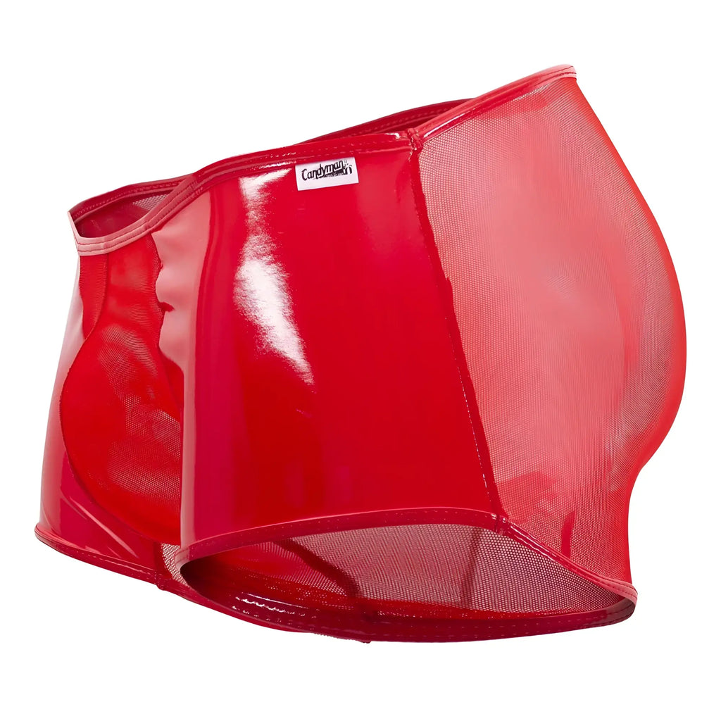 Red patent leather mesh shorts candyMan 99737 with glossy finish and sheer panels for stylish wear