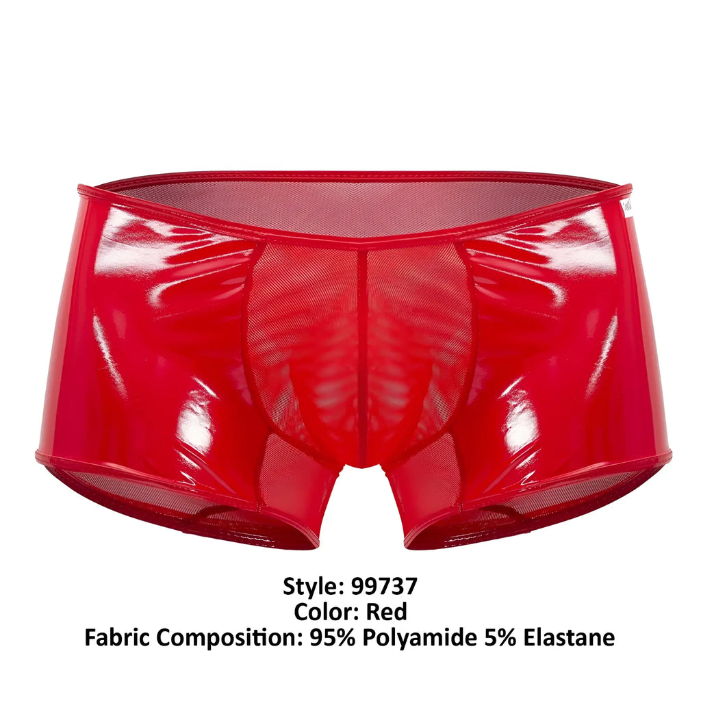 Red shiny polyamide briefs with mesh panel design candyMan 99737 mesh trunks in red