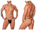 Black shiny latex thong with thin waistband and back straps shown from the back candyMan 99738 gloss g-string black