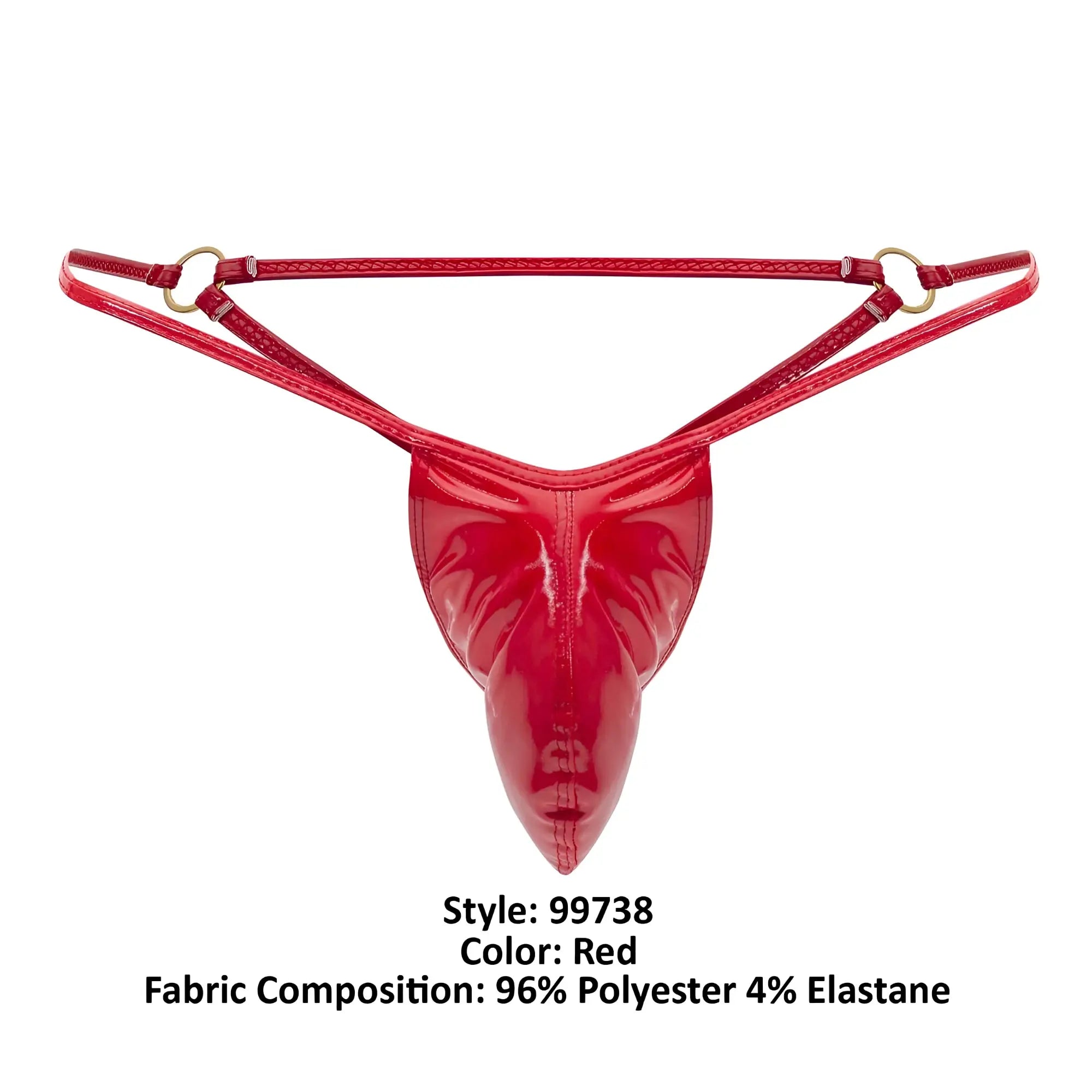 Red glossy polyester and elastane thong with pointed front design from Candyman 99738 gloss G-string collection