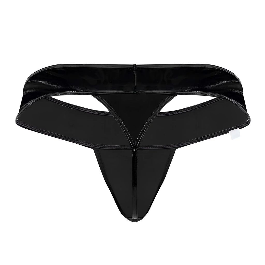Black glossy latex thong candy man 99742 with sleek form fitting design and reinforced stitching