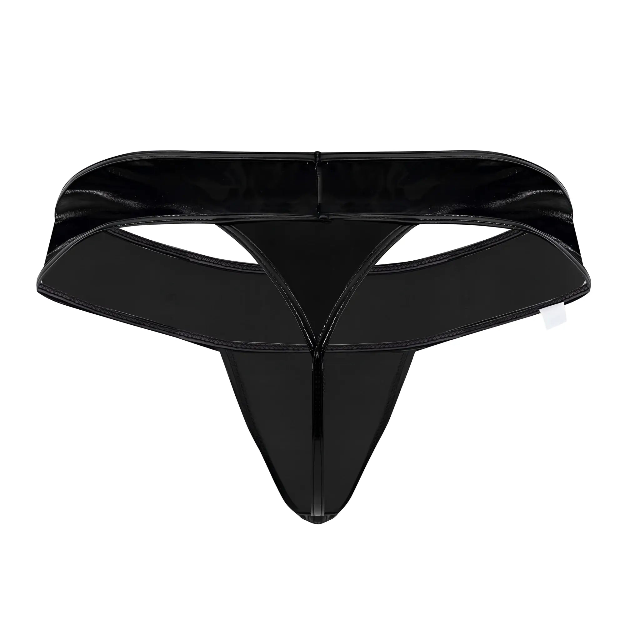 Black glossy latex thong candy man 99742 with sleek form fitting design and reinforced stitching