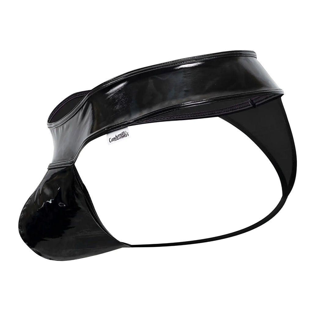 Black patent leather candyMan 99742 gloss thongs with sleek glossy finish and reinforced stitching front view
