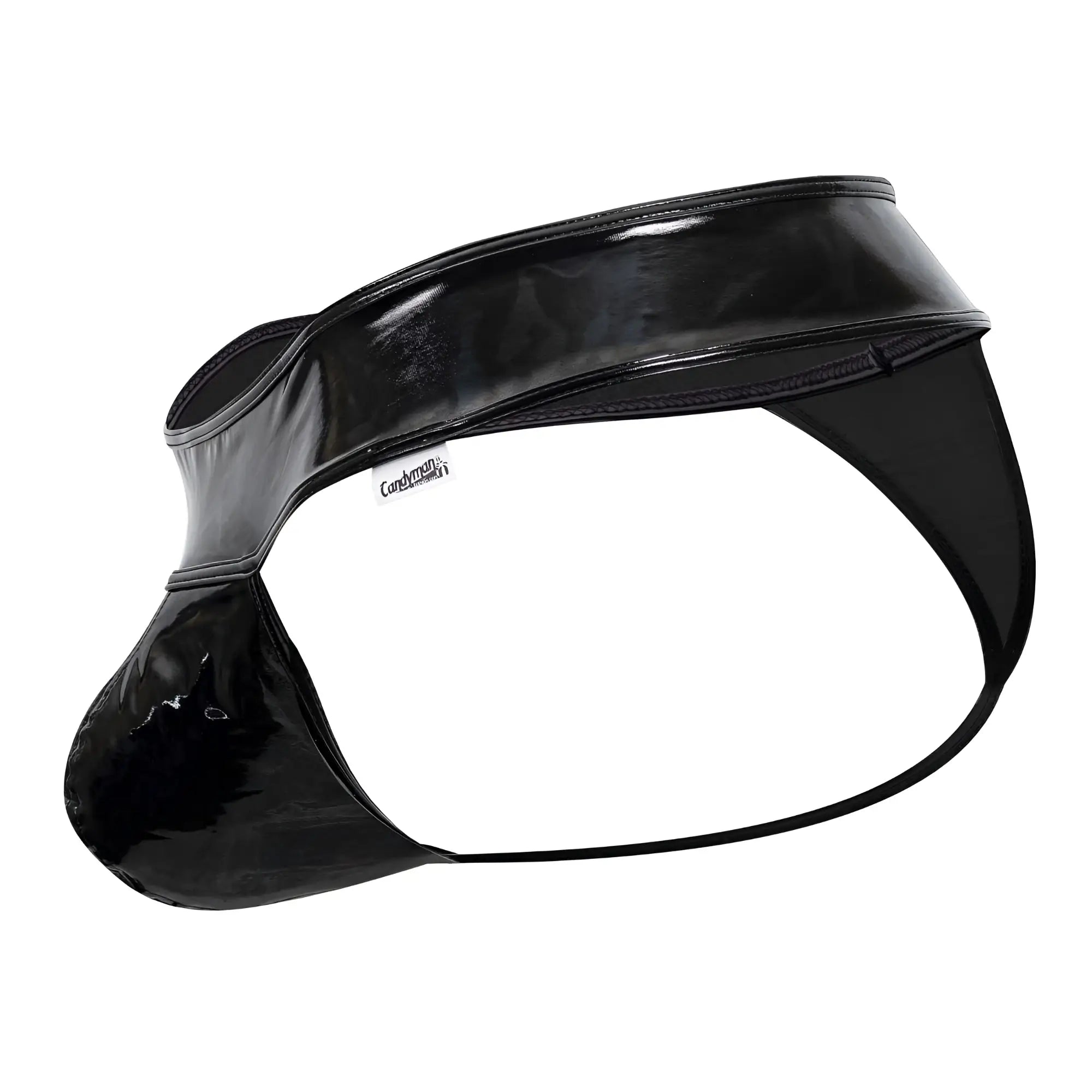 Black patent leather candyMan 99742 gloss thongs with sleek glossy finish and reinforced stitching front view