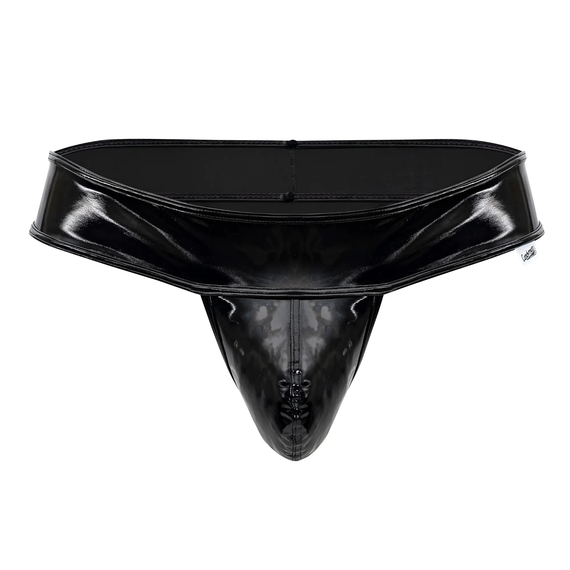 Black patent leather thong candyMan 99742 gloss featuring a central zipper and stitched seams in black color