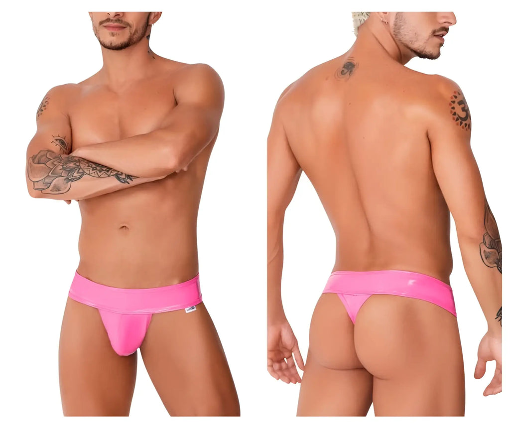 Bright pink glossy latex thong with wide waistband from candyman 99742 gloss thongs collection