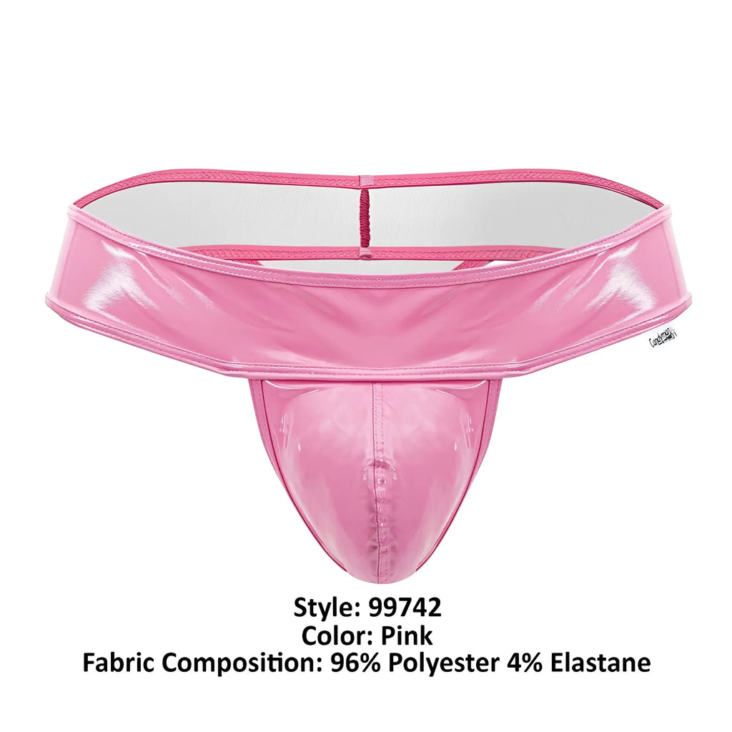 Pink glossy polyester and elastane thong with a wide waistband from candyman 99742 gloss thongs collection