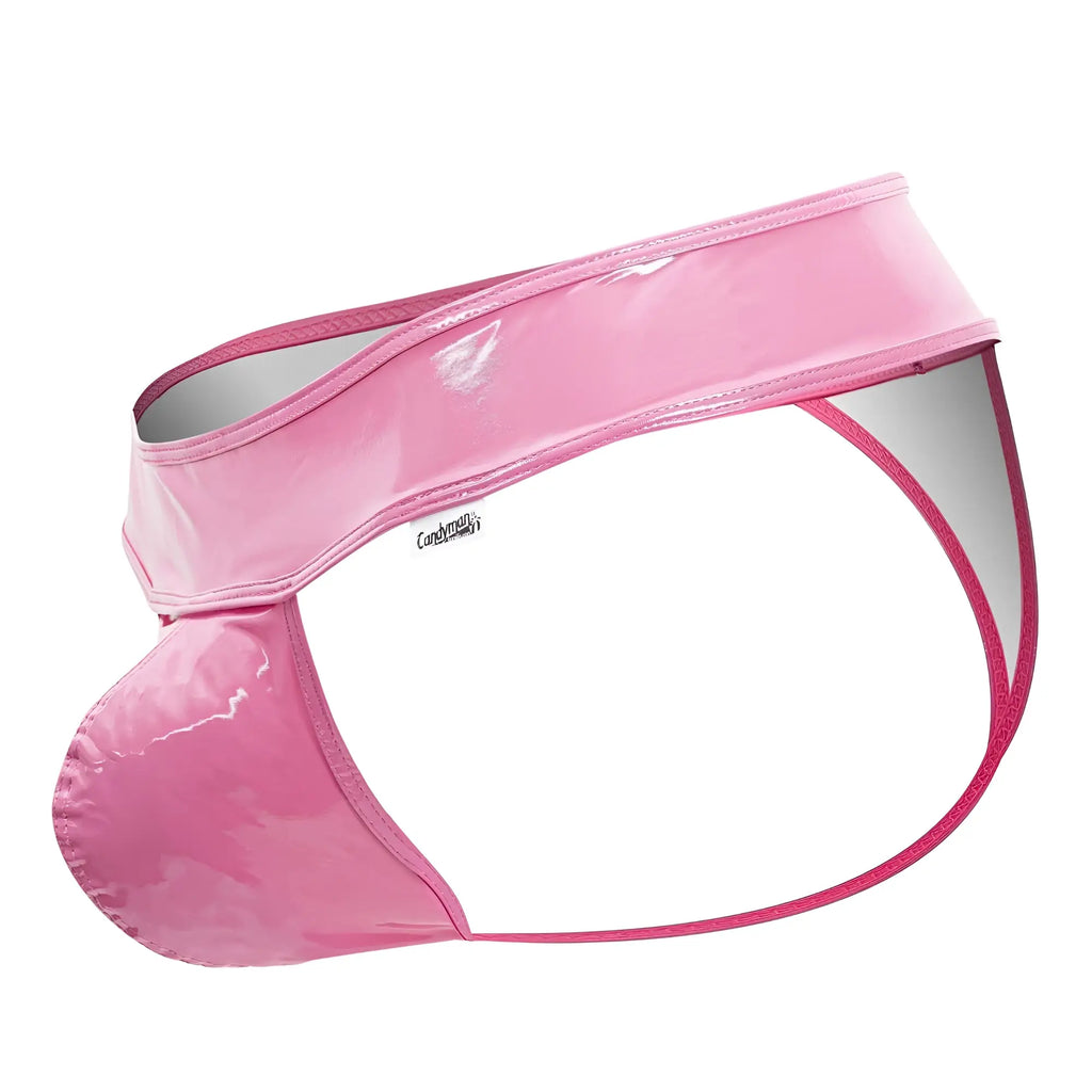 Pink patent leather briefs with glossy finish and visible brand tag from candyman 99742 gloss thongs collection