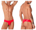 Bright red glossy latex thong candyMan 99742 with narrow waistband and minimal coverage for bold style