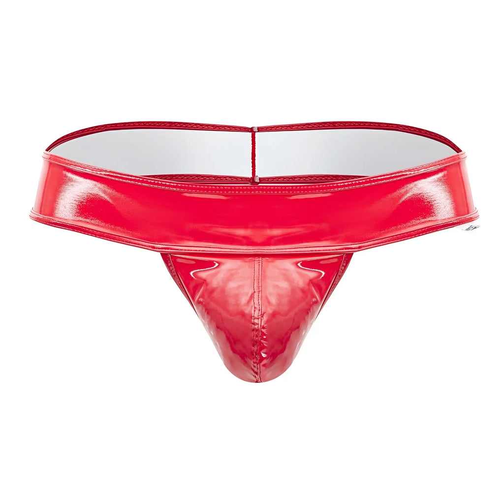 Red patent leather thong with glossy finish and white interior lining from Candyman 99742 gloss thongs collection