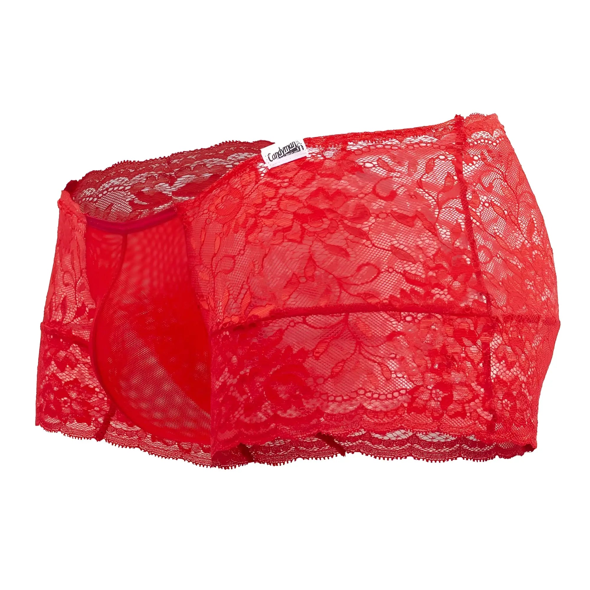 Candyman 99745 lace trunks in red with floral pattern lace and elastic waistband for comfortable fit