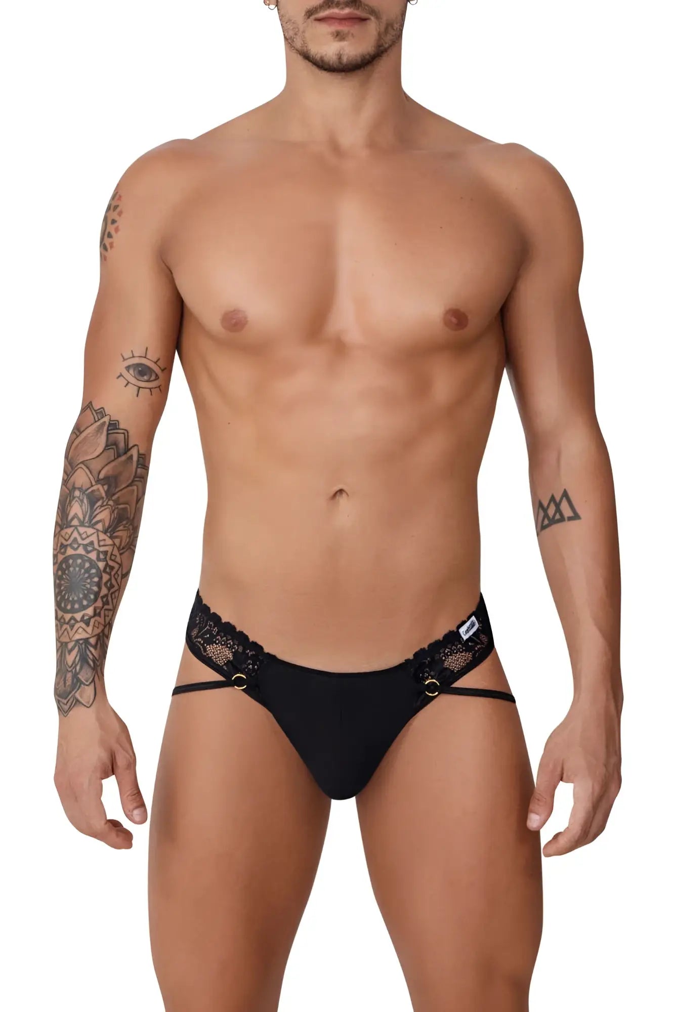 Black candyMan 99747 lace thong briefs with sleek form-fitting design and lace trim