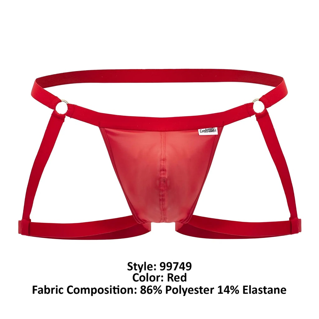 Red candy man 99749 garter jockstrap briefs in shiny polyester and elastane with supportive strappy design
