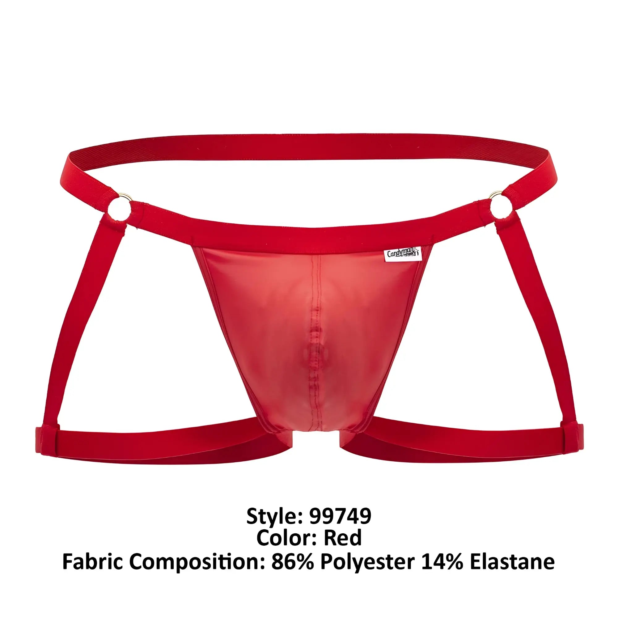 Red candy man 99749 garter jockstrap briefs in shiny polyester and elastane with supportive strappy design