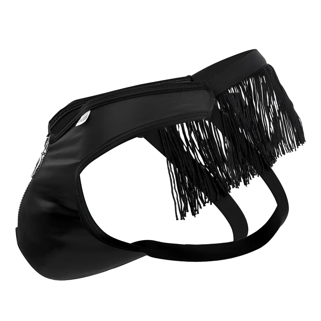 Black fringed briefs candyMan 99753 with shiny material and zipper closure for stylish supportive wear