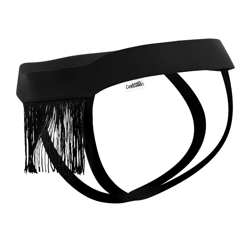 Black fringed men’s briefs by CandyMan 99755 with sleek minimalist design and soft fabric for comfortable wear